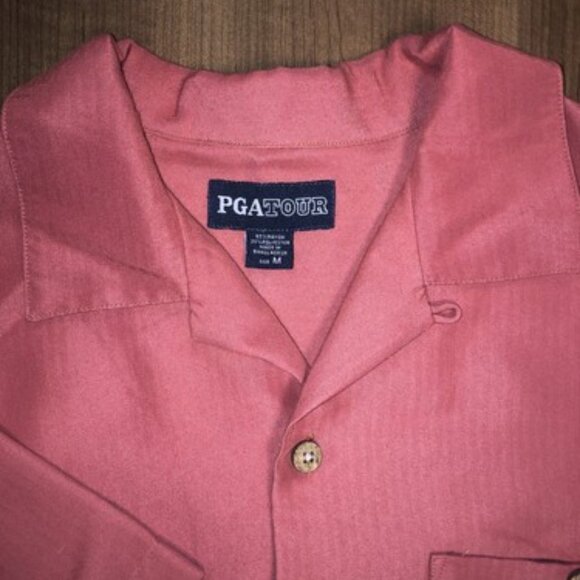 PGA Tour Mens Short Sleeve Dress Shirt Size Medium Red Pastel Soft Business Golf - Picture 5 of 12
